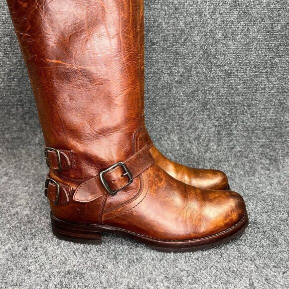 Frye Veronica Boots Women's Size 8 Brown Leather Back Zip Harness Buckle Riding - Picture 2 of 16